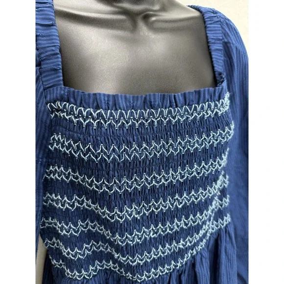 Draper James RSVP Puff Sleeve Smocked Bodice Blue Stripe Dress Size XL - Picture 3 of 9